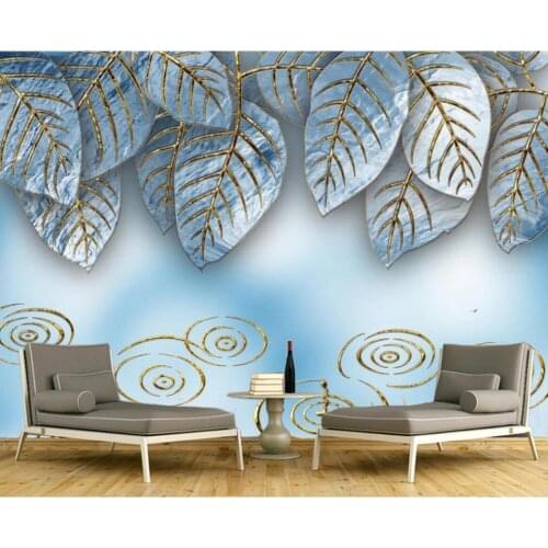 Custom any size mural on the wall wallpaper 3d luxury enamel color blue leaves home decor photo Wallpaper rolls in the room