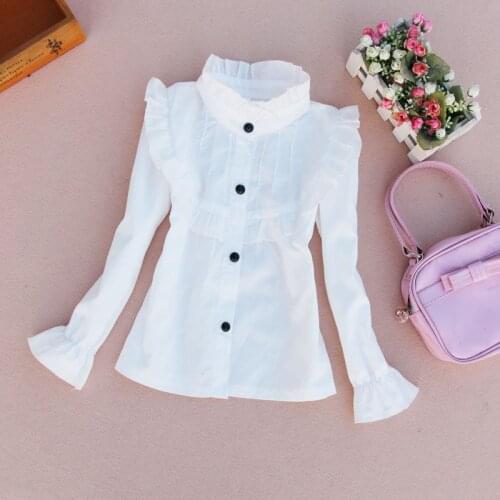 2019 New Autumn Girls Blouse Children Clothing Child Shirt School Girl White Blouse Single-breasted Kids Clothes Age 2-16T