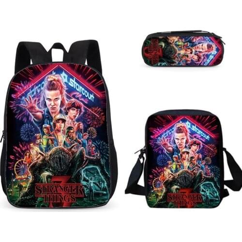Stranger Things Backpack 3pcs/set Anime Shoulder Bags Mochila Stranger Things Bags Casual Pencil Case Zipper Bagpack Bookbag