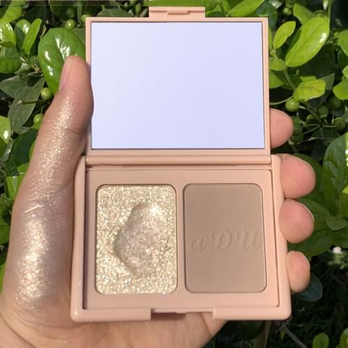 2 Colors Facial Makeup Highlighter Bronzer Palette Make up Brush Glow Shimmer Brightener Contour Repair Baked Powder Cake