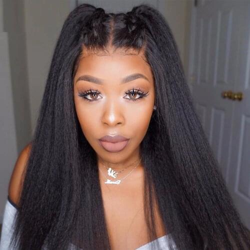 Sapphire 4*4 Kinky Straight Lace Closure Wigs Brazilian Remy Human Hair Wigs Pre Plucked Kinky Straight Closure Wigs For Women