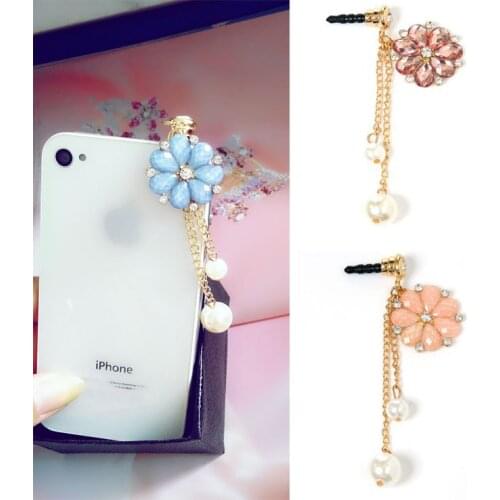 Earphone Dust Plug 3.5mm AUX Jack Interface Anti Pin Sun Flower Pearl Pendant for Mobile Phone Apple Iphone 5 6 Plus PC Laptop