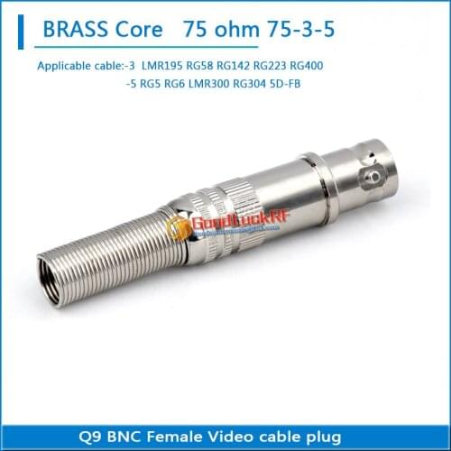 75ohm BNC female connector welding free monitoring camera Q9 copper core 75-3-5 video cable plug RG58 RG142 RG223 RG400 RG5 RG6