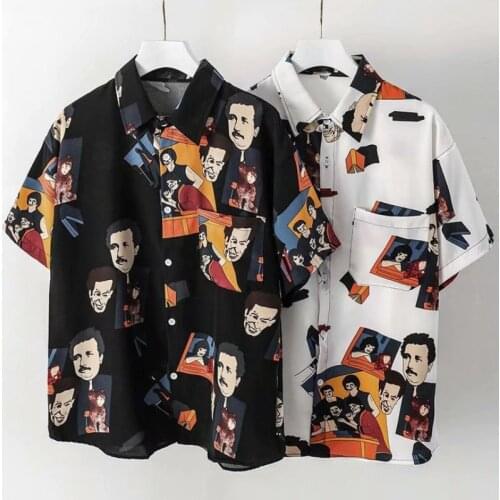 Korean Shirt Men Funny Shirt Short Sleeve Top Tops Blouse Fashion Blouse Vintage Print Korean Shirt Casual Loose Shirts M-3XL