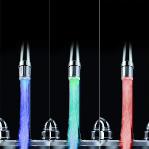 LED Water Faucet Stream Light Kitchen Bathroom Shower Tap Faucet Nozzle Head 7 Color Change Temperature Sensor