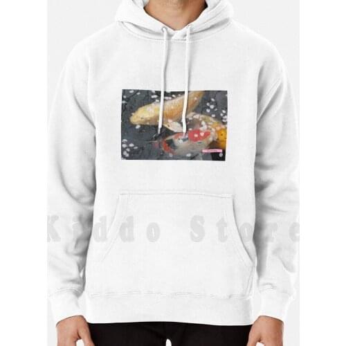 Koi And Sakura Petals hoodie long sleeve Sakura Koi Fish Golden Nature Pond Japan Serenity