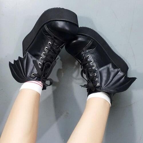 Sweet Black PU Lolita High Platform Party Shoes with Wing Halloween Shoes Custom Tailor Available