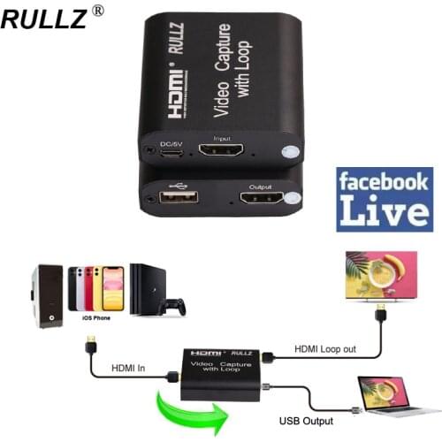 Rullz Loop Out Audio Video Recording Device HDMI Capture Card HDMI To USB 2.0 Webcast Course Game Grabber Youtube Live Streaming