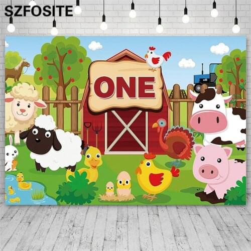 Spring Animal Farm Dairy Cow Fruit Tree Background Child First Birthday Party Table Decoration Photography Photo Vinyl Backdrop