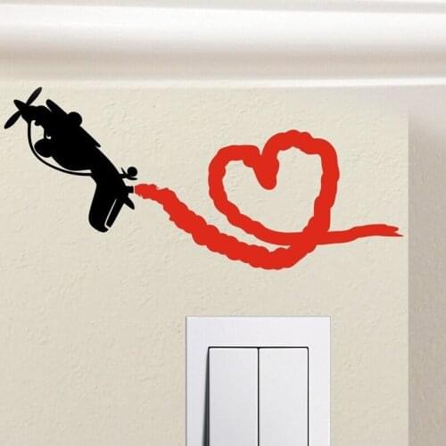 YouKaYo Cute Aircraft Mouse Valentines Heart light switch funny wall decal stickers love