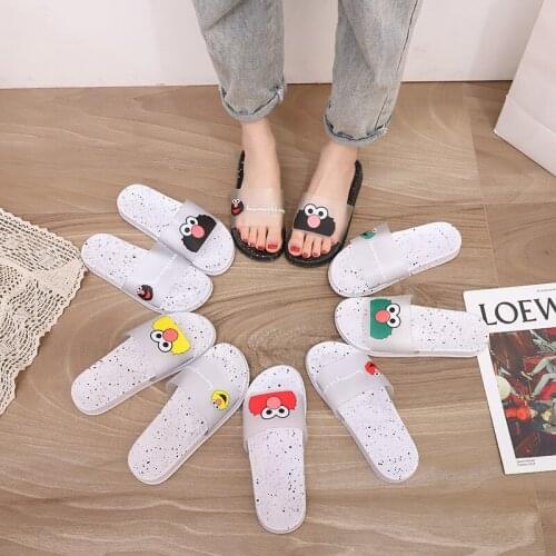 2021 New Slippers Female Cute Cartoon Sandals Korean Couple Fashion Shoes Summer PVC Flat Home Slipper