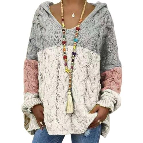 Women Fashion Color Blocking Long Sleeve Knitting Pullover Sweater Blouse Coat