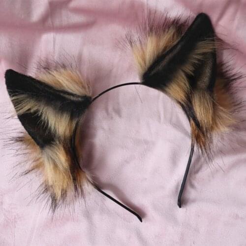 Lolita girl hair accessories Animal brown Wolf Ears hairband for women scrunchie Headwear Hand Work