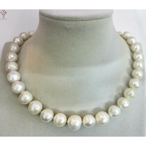 Women Jewelry Set 12-15mm Bright White Pearl Baroque Choker necklace Rhinestone Stud Earring Natural Freshwater pearl