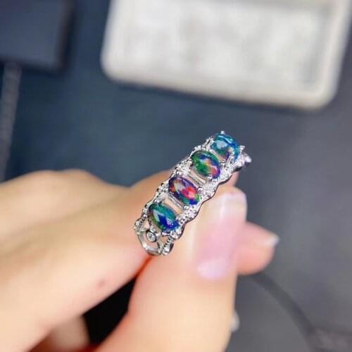 Luxury Black Opal Jewelry on Womens Fingers Wedding Party Accessories Girls Fashion Unusual Rings