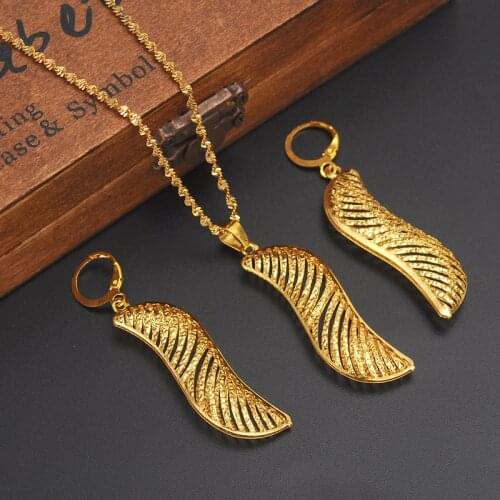 Dubai Gold Jewelry Set African EthiopiaJewelrySoybean podsDangle Earrings pendant Necklace For Women girl bridal wedding gifts