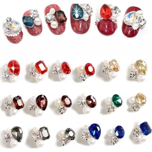 10Pcs/Lot Simple Nail Art Decoration Metal Alloy 24 Gem Designs 3d big drill nail paste Charm Rhinestones Tips Sticker