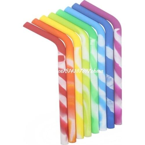 100pcs/lot 230*10mm Colorful Ripple lines Reusable Drinking Straw Bend Silicone Straws For Home Party Barware supply