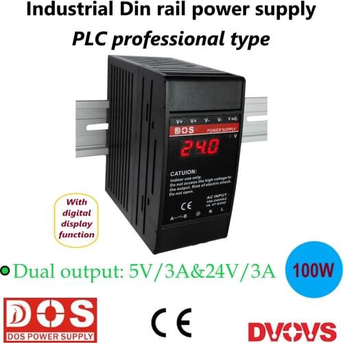 5V 24V 3A 100W Dual Output PLC Din Rail Regulated Power Supply Digital Display AC-DC Constant Voltage Stabilized Source