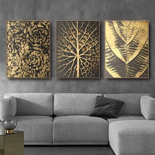 Abstract Golden Tree Leaf Plant Wall Art Canvas Painting Nordic Posters and Prints Wall Pictures for Living Home Decoration