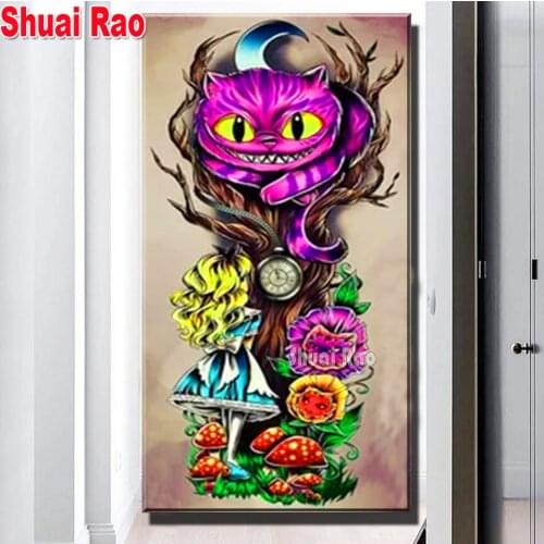 New Diy Diamond Painting Purple Cat Flower Girl,Diamond Embroidery Full Square/Round Diamond Mosaic Fantasy Cartoon child Gift