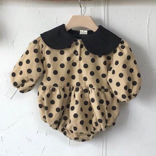Baby Girl Bodysuits Baby 0-2Yrs Girls And Boys Fashion Loose Baby Bodysuit Velvet One-Piece Wave Point Clothes