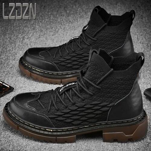 Summer Martin Chelsea Shoes Mens casual Boots Breathable Genuine Leather High Fur Outdoor Camping Tooling British European Male