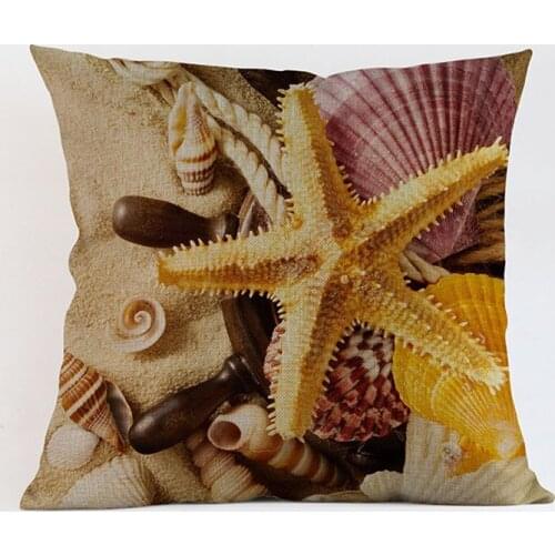 Nordic Marine Sea Conch Starfish Pattern Throw Pillow Case On Couch Blue Ocean Animal Cotton Linen Comfortable Cushion Cover