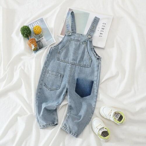 Kids Denim Overalls 2021 New Spring Boys Girls Korean Casual Jumpsuits 1 2 3 4 Y Baby Denim Trousers Children Clothing Wholesale