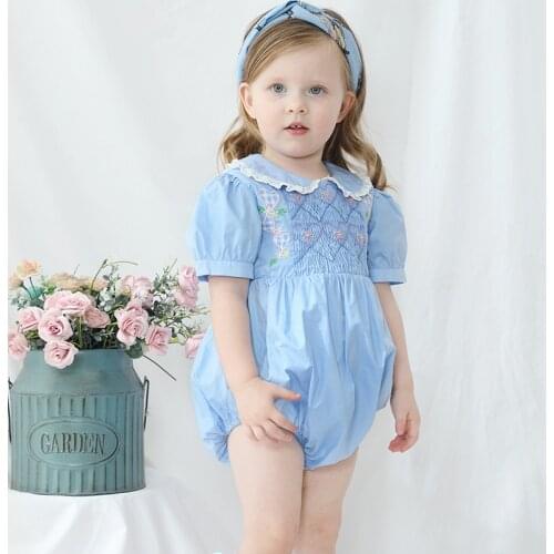 Baby Girls Smocked Romper Newborn Handmade Smocking Bodysuit Toddler Infant Embroidery Jumpsuit Children Kids Boutique Clothing