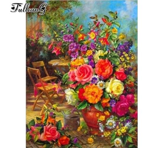 FULLCANG Still life flowers 5d diy diamond painting cross stitch full square round drill rhinestone embroidery kits FG0115