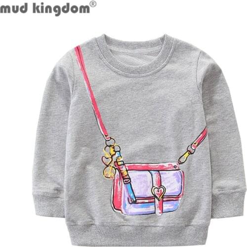 Mudkingdom Girls Pullover Sweatshirts Print Cartoon Embroidery Long Sleeve O-neck Tops for Toddler Cotton Clothes Spring Autumn
