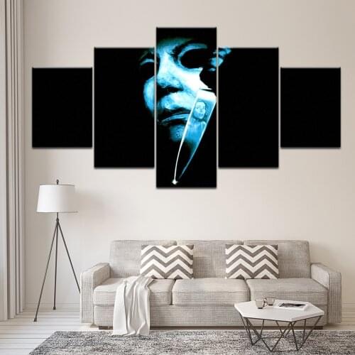 Canvas Painting Halloween: The Curse of Michael Myers 5 Pieces Wall Art Painting Modular Wallpapers Poster Print Home Decor
