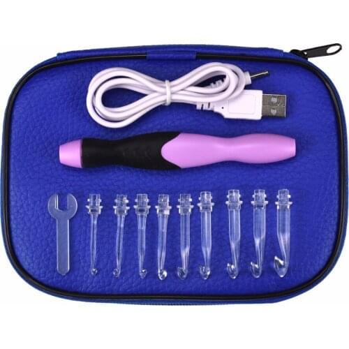 KOKNIT Useful 9-in-1 USB LED Light Up Purple Crochet Hooks Knitting Needles Set Sewing Accessories Sewing Tools Weave Tool Kit