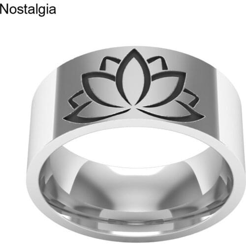Nostalgia Yoga Om Flower Lotus Titanium Ring Buddhism Buddha Jewelry Gifts For Women
