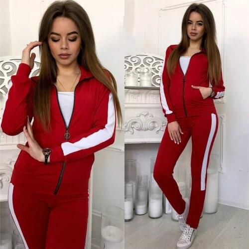 Two Piece Set Solid Color Side Striped Top and Pants Suit Tracksuit Women Autumn Clothes Casual Sportswear Outfits Womens Sets