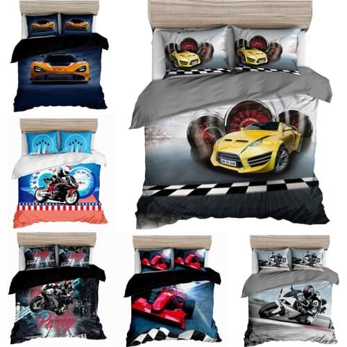 Fashion Motorcycle Print 3D Oil Bedding Sets 3PCS, Queen Full Size locomotive Print Boys Duvet Cover Boys Merry Chirstmas Gift