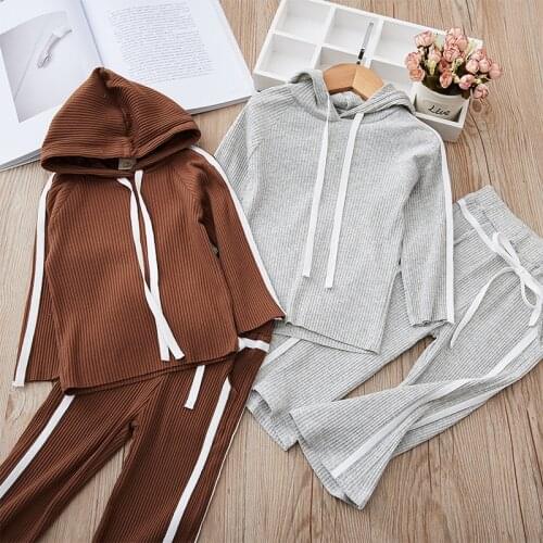 Girls Casual Clothes Sets Spring Autumn Kids Hooded Sports Top With Loose Trousers 2 Piece Children Sportswear Costumes 3-7Y