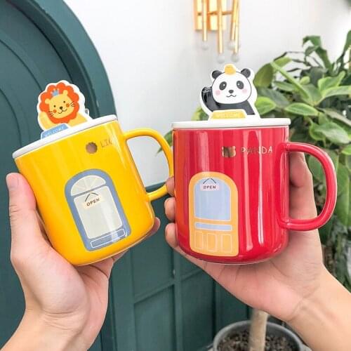 Creative 3D animal mug,Drinkware panda lion Mugs rabbit cat milk cups,Mugthat can be used as a mobile phone holder