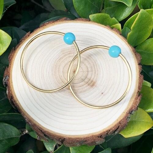 SAY HELLO Round Turquoises Metal Large Circle Inlaid Stone Dangle Earrings Temperament Delicate Alloy Jewelry Gift A0109