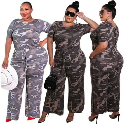 L-5XL plus size jumpsuit women clothing 2021 fashiom Casual camouflage print wide leg summer long compers wholesale Dropshipping