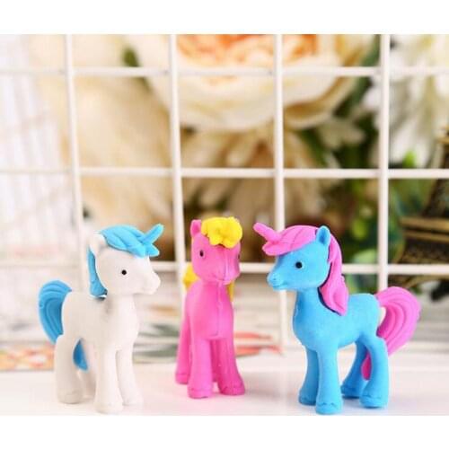 1pc Kawaii Unicorn Pony Eraser Cartoon Cute Pencil Eraser Bullet Journal Accessories Korean Stationery Office School Supplies