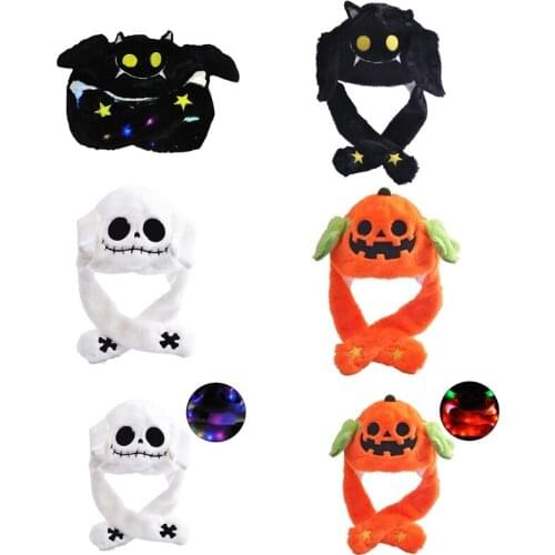 Cartoon Hat with Fluffy Ears Movable Hat Windproof Scarf Thick Hoodies Scarf Halloween Christmas Gift for Adult Kid