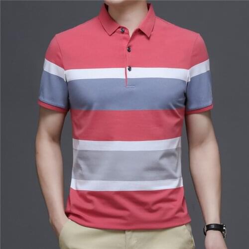 Mens Casual Polo Shirt High Quality Soft Cotton Loose Top Fashion Stripe Print 2021 Summer Street Trend Mens Clothing M-4XL