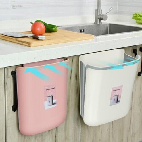 Small Collapsible Pink Trash Can Bag Holder Hanging Trash Can Kitchen Cabinet Door Trashcan Poubelle Waste Container ED50TC