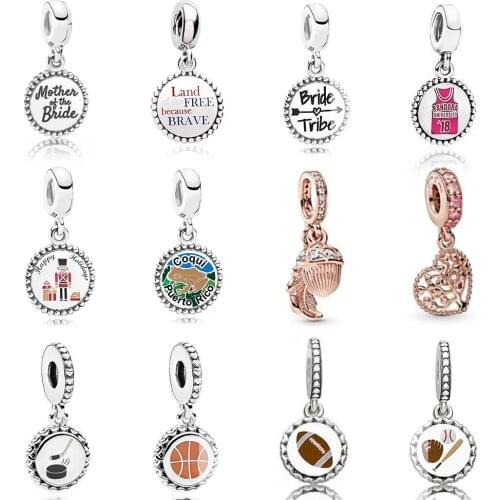 NEW 2019 100% 925 Sterling Silver Rose Gold Heart Shaped Baseball Player Pendant Charm Fit DIY Original Women Bracelet Jewelry