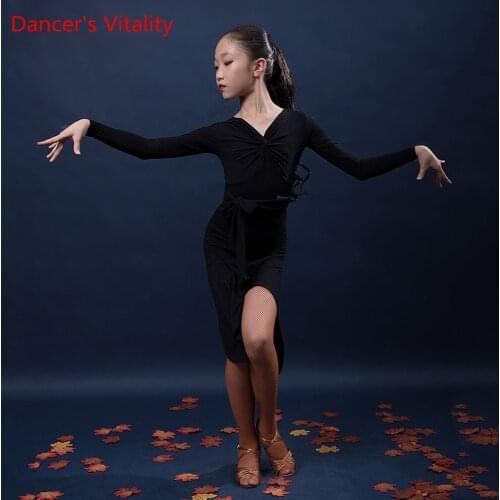 Latin Dance Practice Clothes Female Children Autumn And Winter Dress Suit Professional Long Sleeve Performance Training Skirt