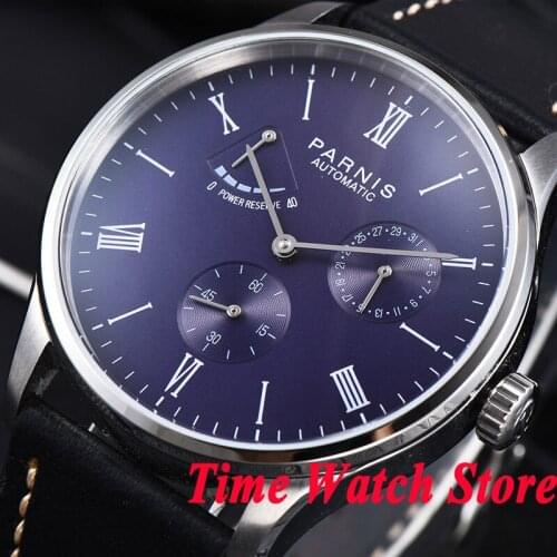 Parnis mens watch Power reserve blue dial DATE 42mm case 5ATM ST1780 Automatic movement wrist watch men 947
