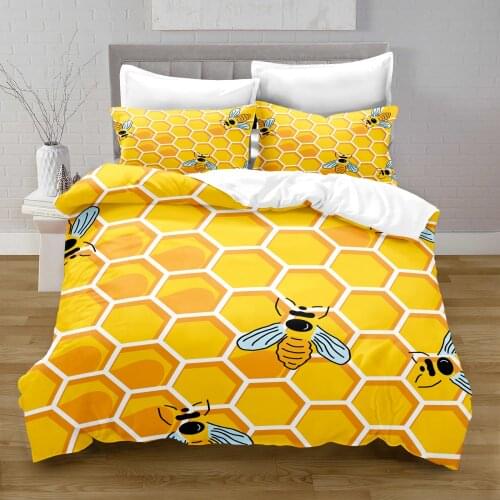 3D Printing Bee Style Duvet Cover with Pillowcase Bedroom Decoration Queen Size Bedding Bedroom Set King Size Bed