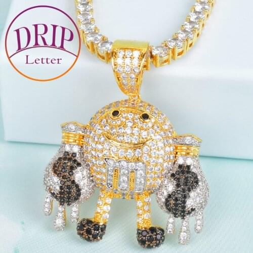 Hand Holding Dollar Bean Pouch Dripping Pendant Mens Gold Color Cubic Zircon Necklace Charm Hip Hop Jewelry